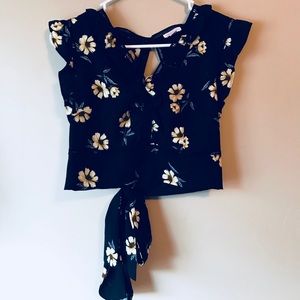 Floral crop tank top with open back & tie